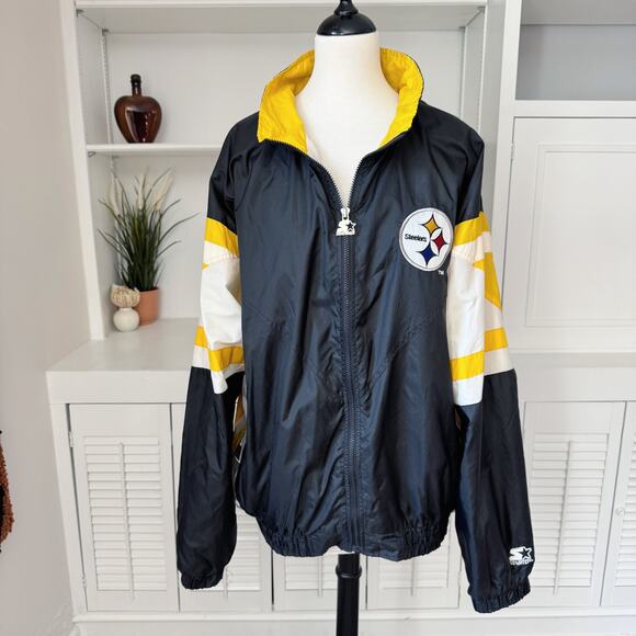 Vintage 90s Starter Black and Gold Steelers Windbreaker Track Jacket Size XL - Picture 5 of 6